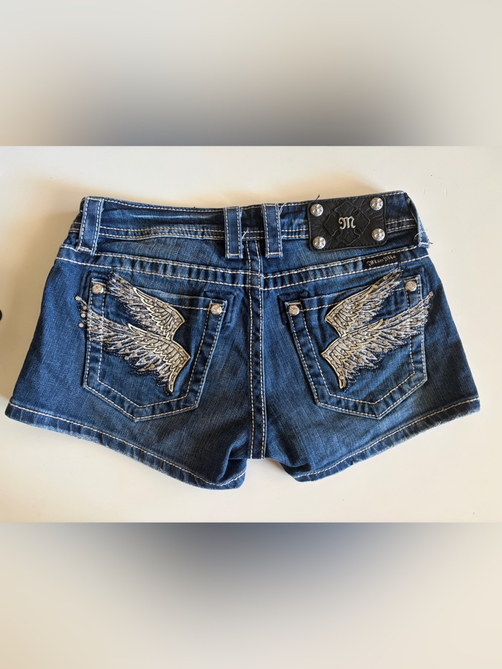 Miss Me Blue Faded Denim Shortie Shorts - Picture 6 of 10